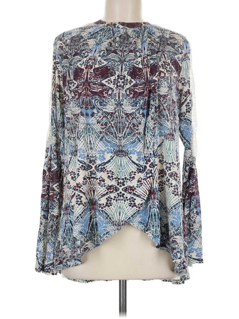 Free People  "New World Nouveau" Tulip Hem Front Cutout Long Sleeve Top - Size M - Picture 2 of 11